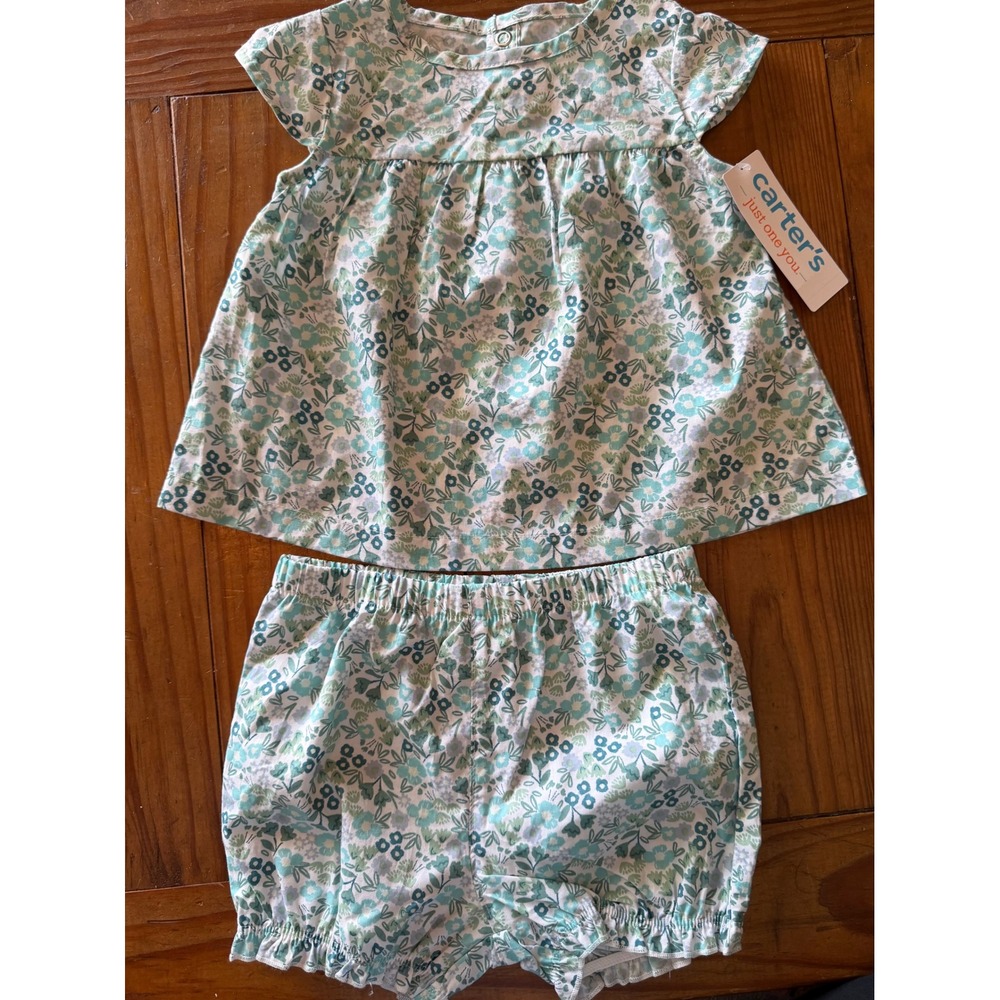 Carters Just One You 12M NEW Floral Babydoll Top and Bloomers Set Teal Green